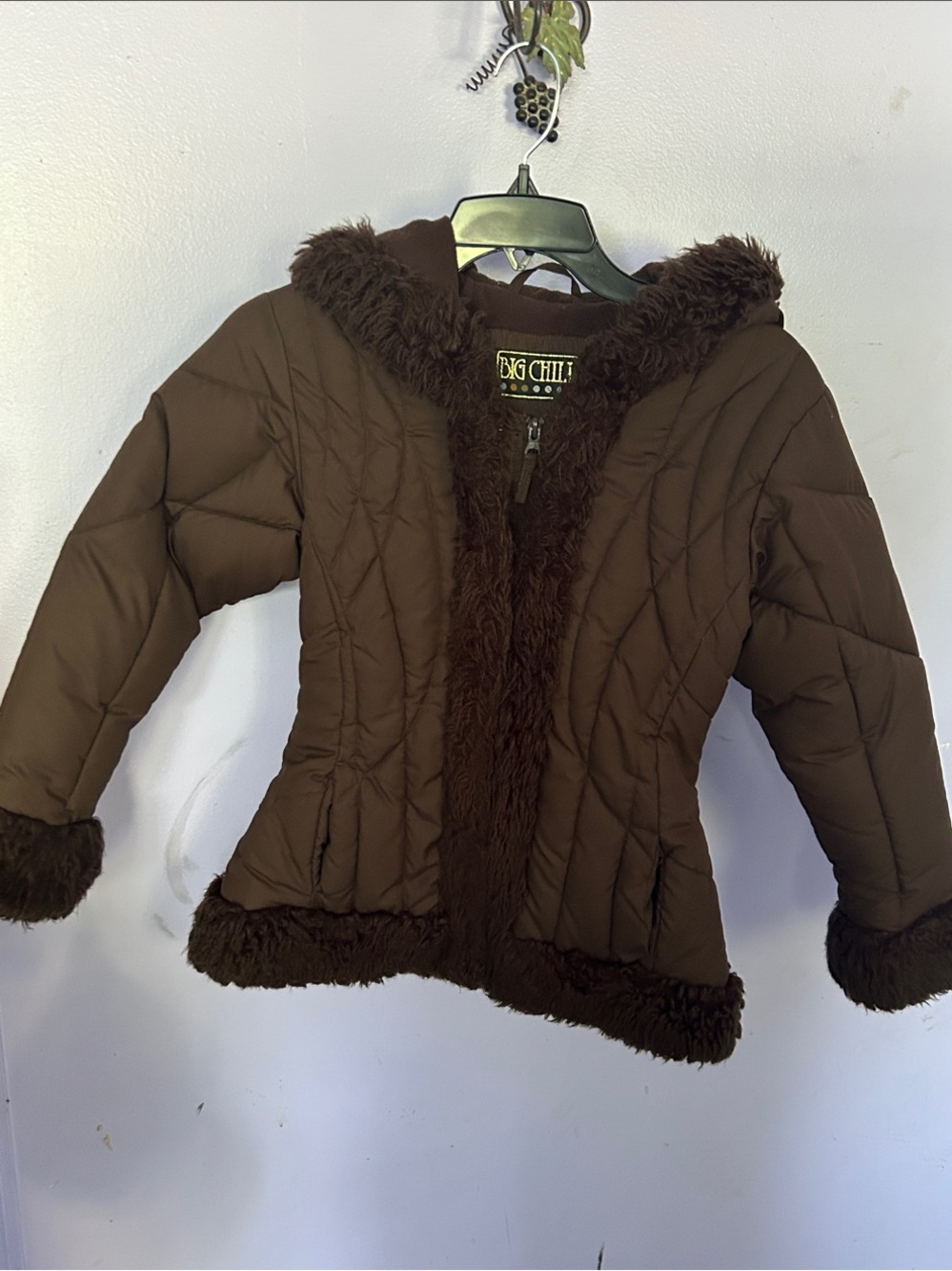 Big Chill Brown Quilted Kids Puffer Jacket with Faux Fur Trim